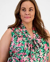 Kasper Plus Size Tie-Neck Floral-Print Shell Top