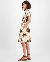 Nautica Jeans Women's Palm-Print Short-Sleeve Shirtdress
