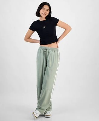 Juniors Crop Leopard Heart Crewneck Top Side Stripe Wide Leg Track Pants