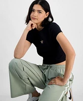 Juniors Crop Leopard Heart Crewneck Top Side Stripe Wide Leg Track Pants