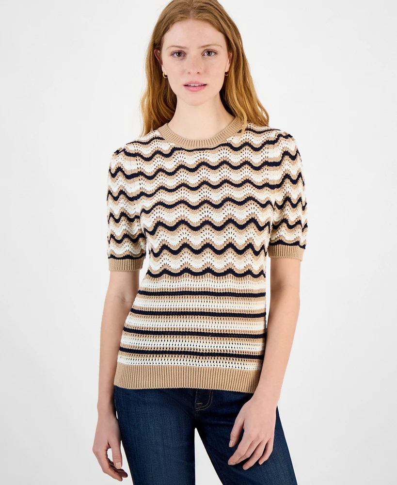 Tommy Hilfiger Women's Cotton Striped Pointelle Sweater