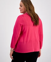 Kasper Plus 3/4-Sleeve A-Line Cardigan