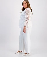 Kasper Plus Size Lace Open Front Cardigan Lace Front Sleeveless Knit Top Crepe Pants