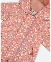 Deux par Baby Girls Printed Mid-Season One-Piece Outerwear With Hat Small White Flowers On Pale Pink