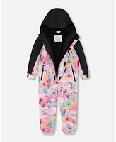 Deux par Big Girls Printed Mid-Season One-Piece Outerwear Butterflies On Multicolored Black Background