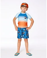 Deux par Baby Boys Short Sleeve Rashguard Navy Blue, Turquoise, And Orange