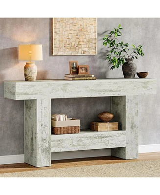 Tribesigns 63-Inch Long Console Table, Farmhouse Entryway Table with Storage, Rustic Wood Sofa Table Behind Couch Table for Living Room, Foyer, Hallwa