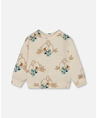 Deux par Baby Girls Printed French Terry Sweatshirt Off-White And Koala