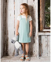 Deux par Baby Girls Terry Cloth Dress Turquoise And Off-White