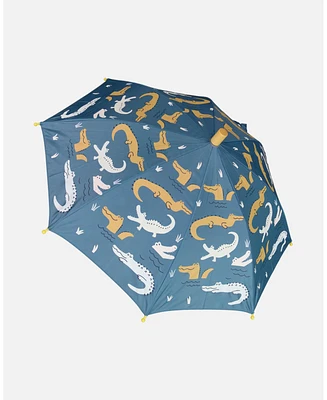 Deux par Deux Kids Unisex Blue Umbrella With Crocodiles That Change Color Upon Contact With Water - Toddler|Child