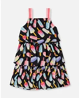 Deux par Toddler Girls Printed Tiered Dress Ice Lollipops And Black - Toddler|Child