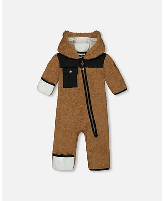 Deux par Baby Unisex One-Piece Sherpa Mid-Season Outerwear Tan And Black - Infant