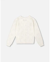 Deux par Deux Big Girls Pointelle Knit Cardigan Sweater White