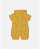 Deux par Baby Boys Printed Organic Cotton Hooded Romper Yellow Bananas