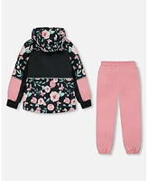 Deux par Toddler Girls Two-Piece Mid-Season Outerwear Set Pink, Black, And Flowers - Toddler|Child