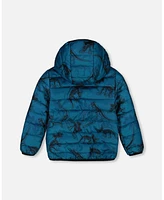 Deux par Big Boys Printed Quilted Mid-Season Jacket Blue And Gray