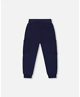 Deux par Big Boys French Terry Sweatpants With Side Pockets Navy Blue