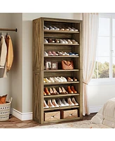 Tribesigns 71" Tall Shoe Cabinet, Large Wood Freestanding Shoe Storage Organizer for 32-36 Pairs, 8-Tier Vertical Shoe Rack with Adjustable Shelves fo