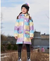 Deux par Toddler Girls Printed Rain Coat With Hat Mauve Blue And Yellow Glitter Gradient - Toddler|Child