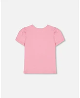 Deux par Big Girls Organic Cotton Tee With Puff Sleeve Candy Pink