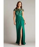 Tadashi Shoji Eleonora Draped Sequin Illusion Gown