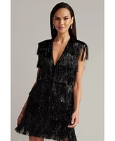 Tadashi Shoji Spritz Metallic Fringe Mini Dress