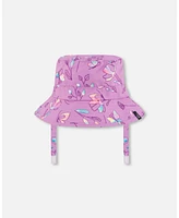 Deux par Toddler Printed Beach Sun Hat Old Mauve And Multicolored Butterflies