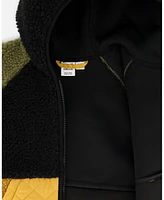 Deux par Baby Boys Sherpa Mid-Season Colorblock Jacket Black, Tan, And Olive Green