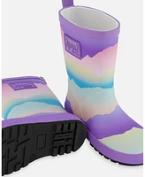 Deux par Little Girls Printed Rain Boots Mauve And Blue, Pink Mountain