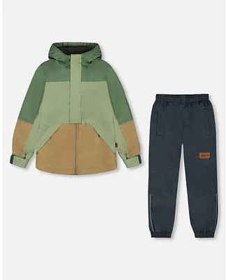 Deux par Big Boys Two-Piece Mid-Season Outerwear Set Pale Green, Sage, Tan, And Gray