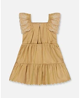 Deux par Big Girls Chambray Dress With Embroidery Golden Beige