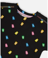 Deux par Toddler Girls Rolled Sleeve Tee With Print Black And Multicolored Gummies - Toddler|Child