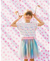 Deux par Big Girls Bi-Material Dress With Mesh Skirt Multicolored Tie Dye And White