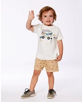 Deux par Baby Boys Short Sleeve Top And French Terry Set Beige With Palm Trees Blue Truck