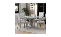 Retro 5-Piece Dining Set with Extendable Round Table and 4 Chairs