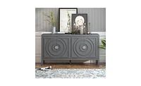 Retro Sideboard with Circular Groove Design and Round Door Handles for Entrance, Dining, or Living Room