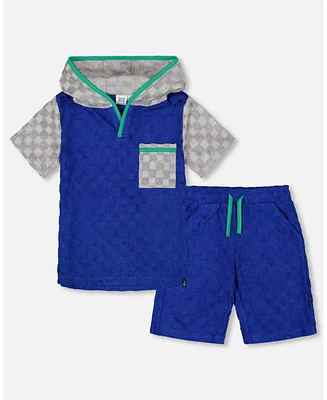 Deux par Big Boys Printed Hooded Terry Top And Shorts Set Gray