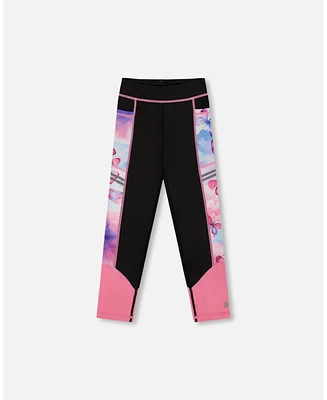 Deux par Girls Colorblock Athletic Leggings Black And Multicolored Butterflies