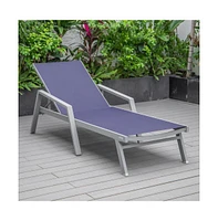 Marlin Patio Chaise Lounge Chair With Armrests in Grey Aluminum Frame