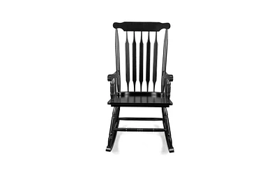 Patio Rocking Chair Solid Wood, Outdoor Porch Rocker with Wooden Frame