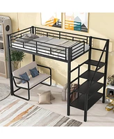 Loft Bed with Bench and Storage Staircase for Space-Saving and Organized Bedroom Design