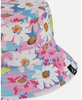 Deux par Baby Girls Printed Beach Sun Hat White, Pink, And Green Flowers