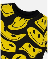 Deux par Toddler Boys Printed Organic Cotton Tee Black And Yellow Smile - Toddler|Child