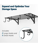 Lovmor 1 Pack Heavy Duty Garage Wall Shelving,2x4FT Garage Shelves Wall Mounted with 6 Hooks,Loads 400 lbs