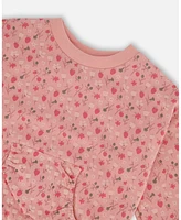 Deux par Big Girls Printed French Terry Sweatshirt Old Pink And Flowers