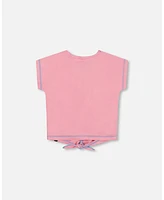 Deux par Big Girls Organic Cotton Tee With Print And Knot Candy Pink