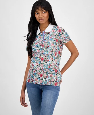 Nautica Jeans Women's Floral-Print Polo Shirt