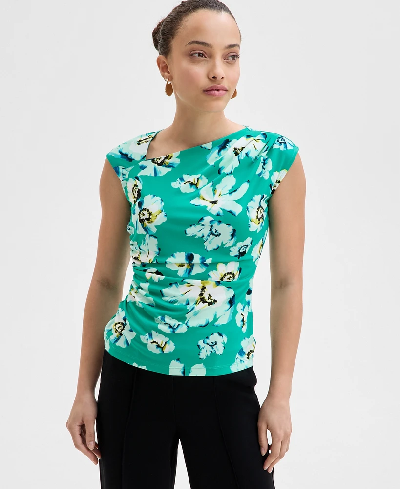 I.n.c. International Concepts Petite Floral Asymmetric Draped Top, Exclusively at Macy's