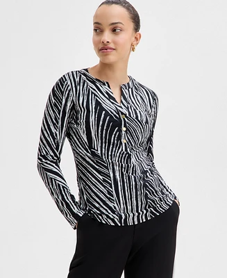 I.n.c. International Concepts Petite Printed Button-Front Top, Exclusively at Macy's