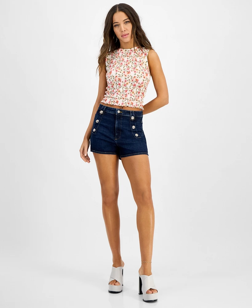 Guess Women's Ellie Denim Sailor-Button Shorts